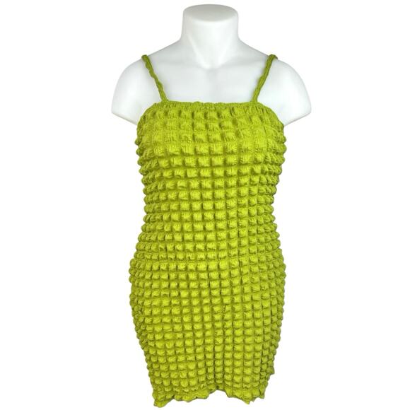 NEW Boohoo Green Bubble Textured Sleeveless Jersey Mini Bodycon Tank Dress Sz 14 - Picture 1 of 5